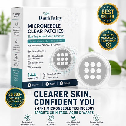 🔥DarkFairy 2-in-1 Microneedle & Hydrocolloid Patch🍀| Removes Raised Moles, Acne, Flat Warts & Skin Tags | Helps Improve Wrinkles, Scars & Blemishes | Invisible Patches for Face & Body